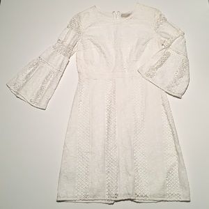 LOFT Lace White Long Sleeves Dress Cotton